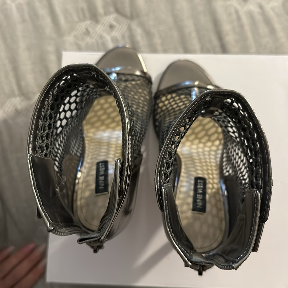 Nine West Pewter Cage Open Toe Booties - Picture 8 of 9